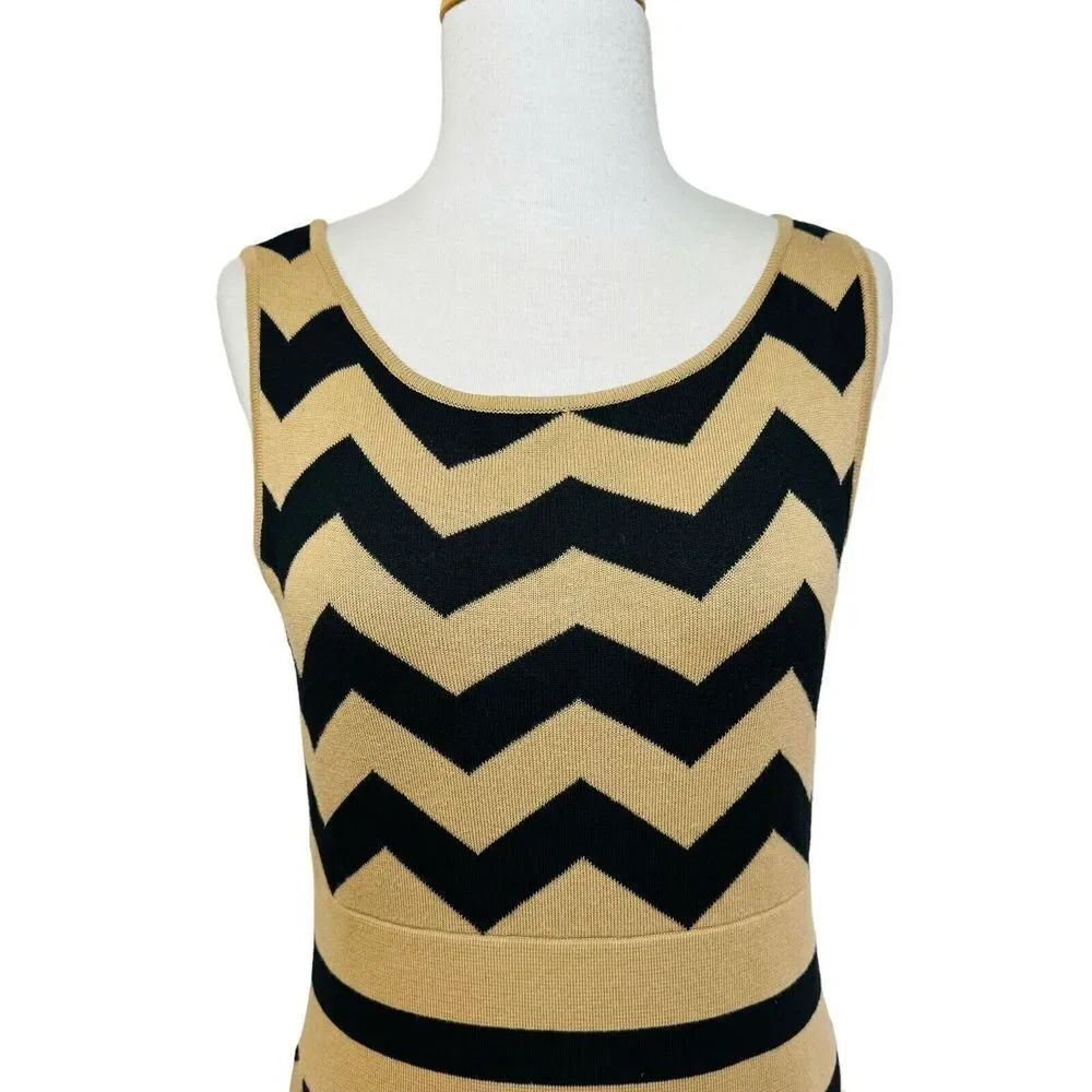 Adrienne Vittadini Knit Chevron Dress Women’s Size S Sleeveless Black and Tan - Picture 4 of 13